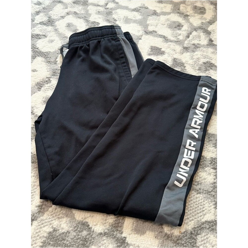 Under Armour Boys Youth Large Loose Wide Leg Sweatpants Black Active Athletic